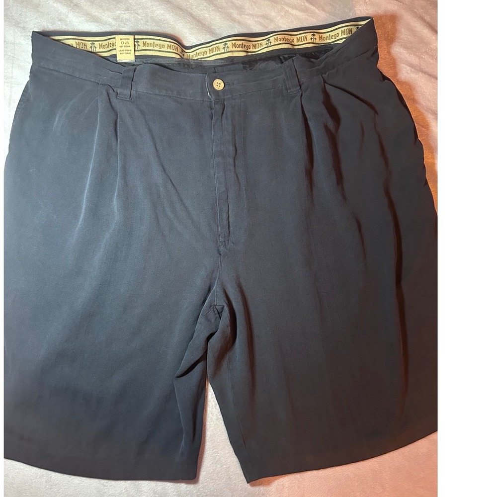 Montego MON Mens 38 Black 100% Silk Pleated Herringbone Shorts Luxury Vacation